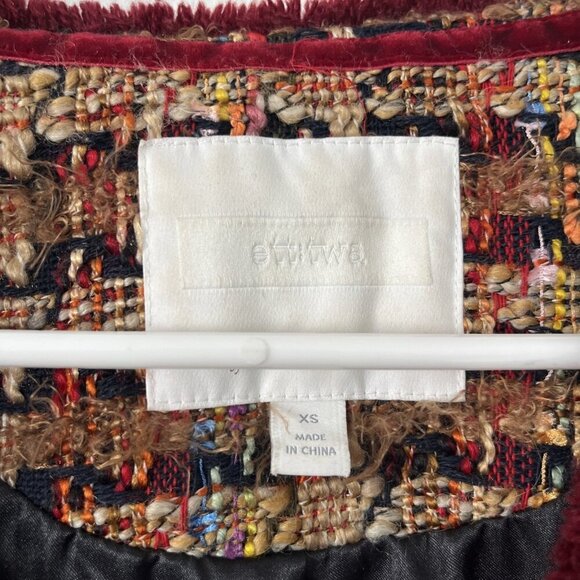 Anthropologie ett:twa Women’s Sz XS Tan Tweed Blazer Jacket Multicolor Harlequin - Picture 3 of 8